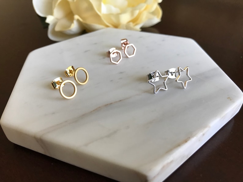 Hexagon stud earrings 14k gold hexagon earrings gold plate Etsy