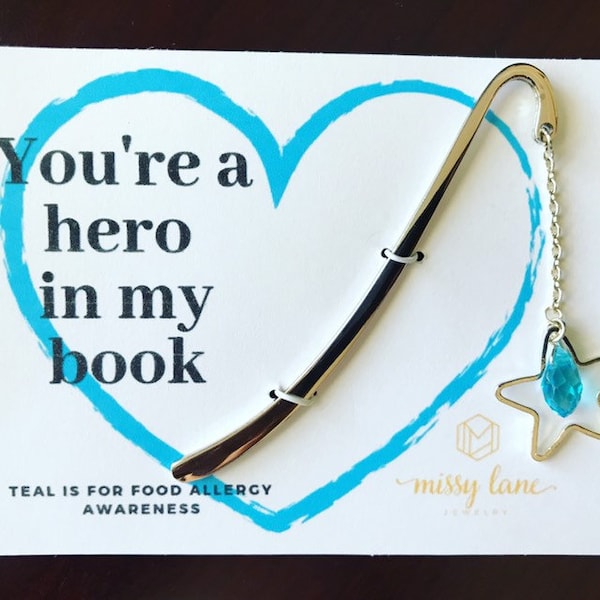 Food Allergy Awareness | allergy awareness | food allergy Teacher|Teacher appreciation gift | teal allergy awareness bookmark | teacher gift