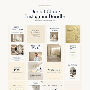 Dental Instagram Templates, 14 Luxury Canva Posts, Dentist Social Media Kit, Clinic Marketing, Editorial Minimal Aesthetic