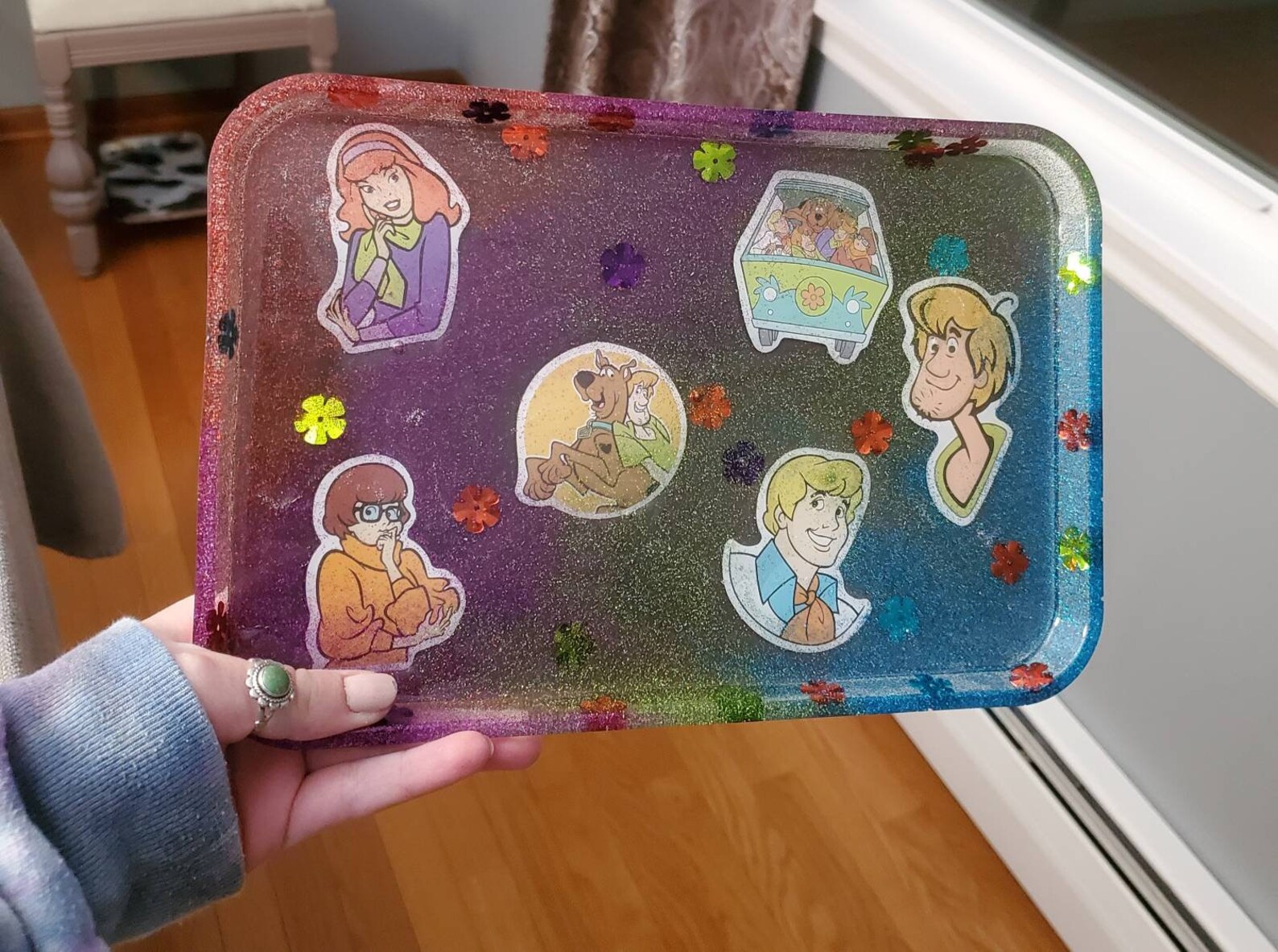 Colored Sparkly Scoobydoo Rolling Tray and Ash Tray Resin Set Etsy