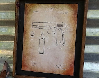 Browning 1911 Handgun Patent Image - Wooden Sign