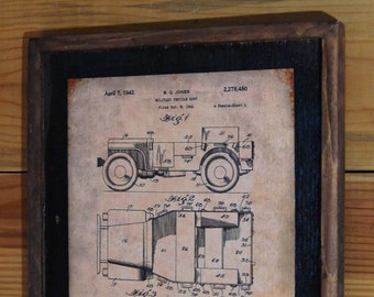 1942 Military Vehicle (Willy's & Jeep) Patent Image - Wooden Sign