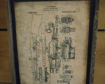 Browning BAR Automatic Rifle Patent Image - Wooden Sign