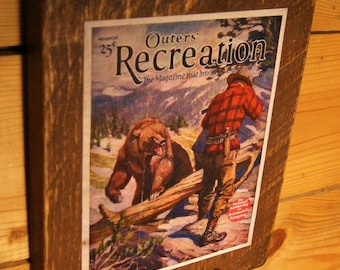 Outers' Recreation Magazine Cover Bear Hunting #3 - Wooden Sign