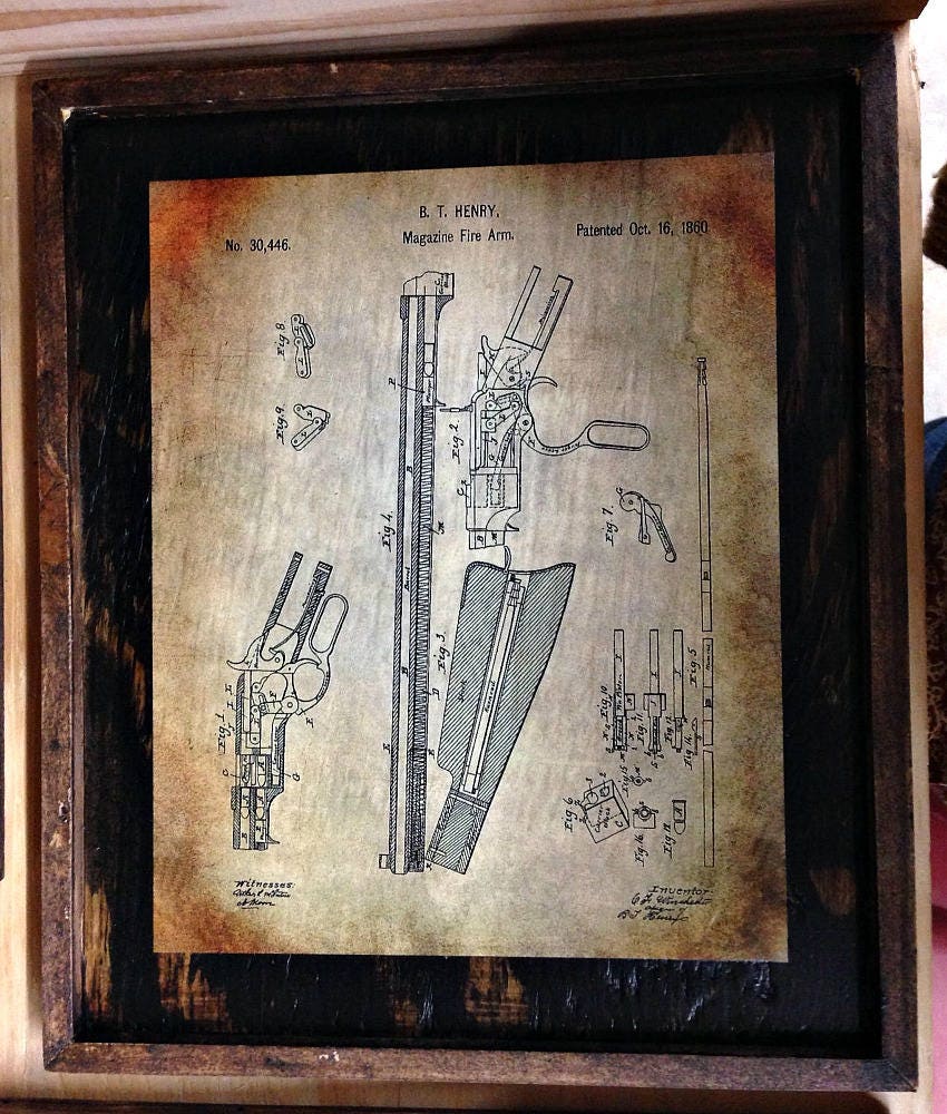 Firearms Patent Reproduction Henry Rifle 1860 Custom Matted and Framed
