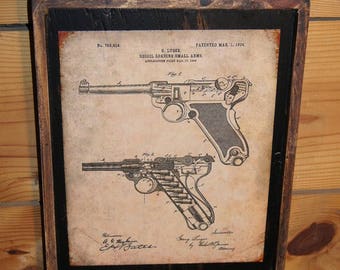 1904 Luger Handgun Patent Image - Wooden Sign