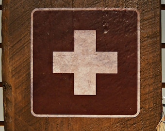 First Aid Symbol Image - Wooden Sign