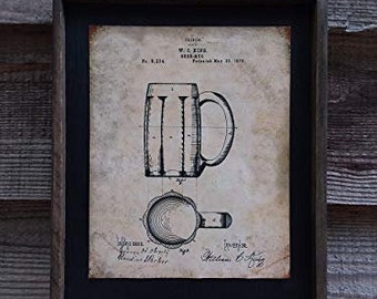 1876 Beer Mug Patent Image - Wooden Sign