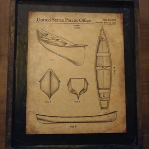 Vintage 1971 Canoe Patent Print - Wooden Sign