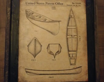 1971 Canoe Patent Image - Wooden Sign