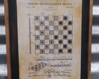 1923 Checkers Patent Image - Wooden Sign