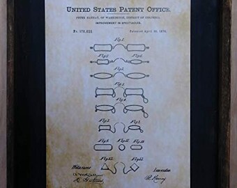 1876 Glasses/Spectacles Patent Image - Wooden Sign