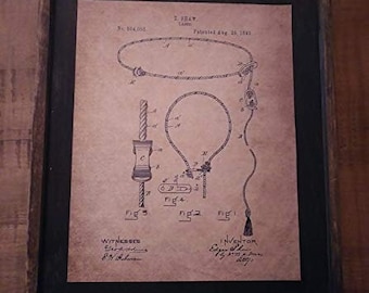 1893 Lasso Patent Image - Wooden Sign