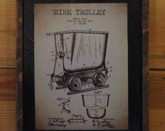 1903 Mine Trolley Patent Image - Wooden Sign