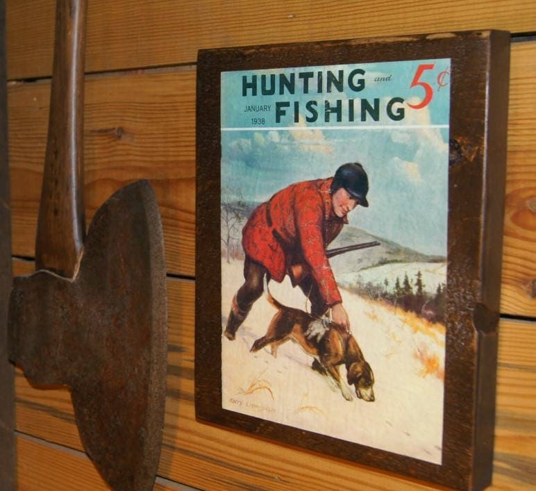 Vintage Hunting and Fishing Magazine Cover 1938 on Reclaimed Wood 