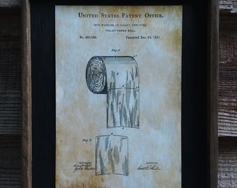 1891 Toilet Paper Roll Patent Image - Wooden Sign