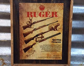 Ruger 4 Gun Ad Image - Wooden Sign