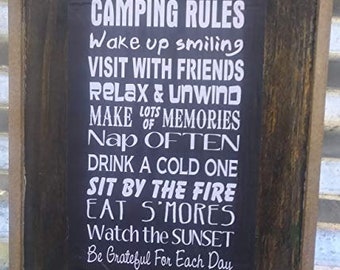 Camping Rules - Wooden Sign