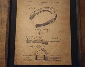 1898 Horse Shoe Patent Image - Wooden Sign