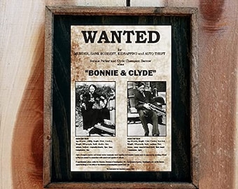 Wanted Bonnie & Clyde Image - Wooden Sign