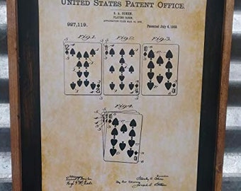 1909 Playing Cards Patent Image - Wooden Sign