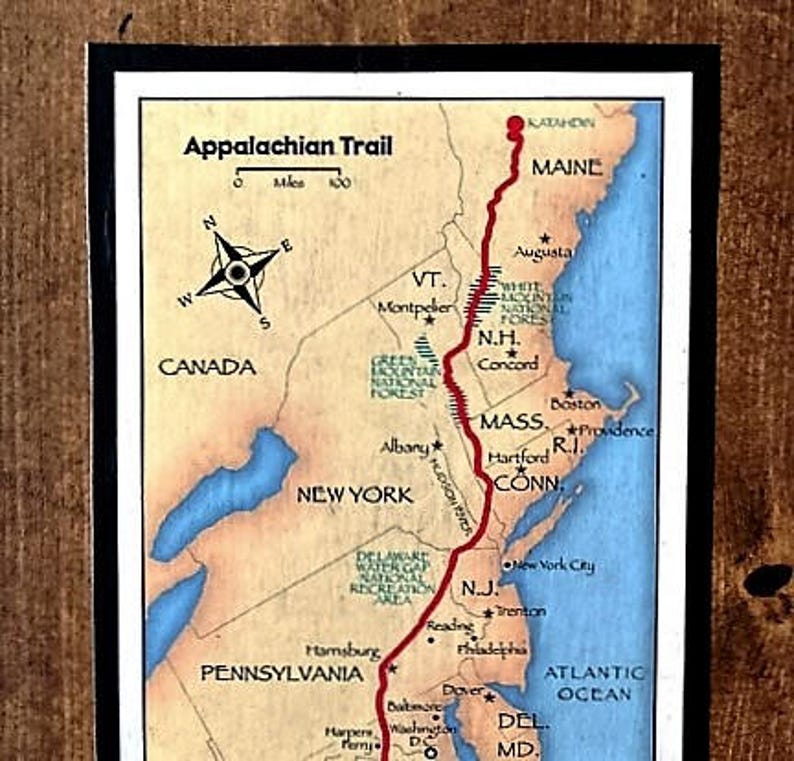 Appalachian Trail Map With Ocean on Reclaimed Wood Etsy