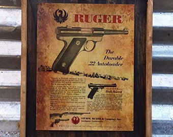 Ruger Pistol Ad - Wooden Sign