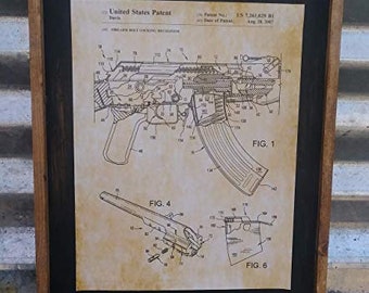 AK-47 Patent Image - Wooden Sign
