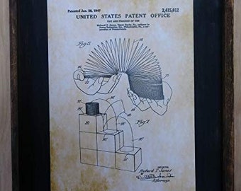 1947 Slinky Toy Patent Image - Wooden Sign