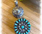 Southwestern Style Vintage Sterling Silver Needlepoint Turquoise Flower Cluster Pendant
