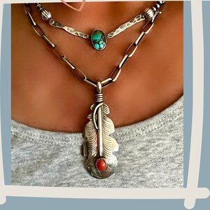 Vintage Southwestern Leaf Pendant with Coral Accent