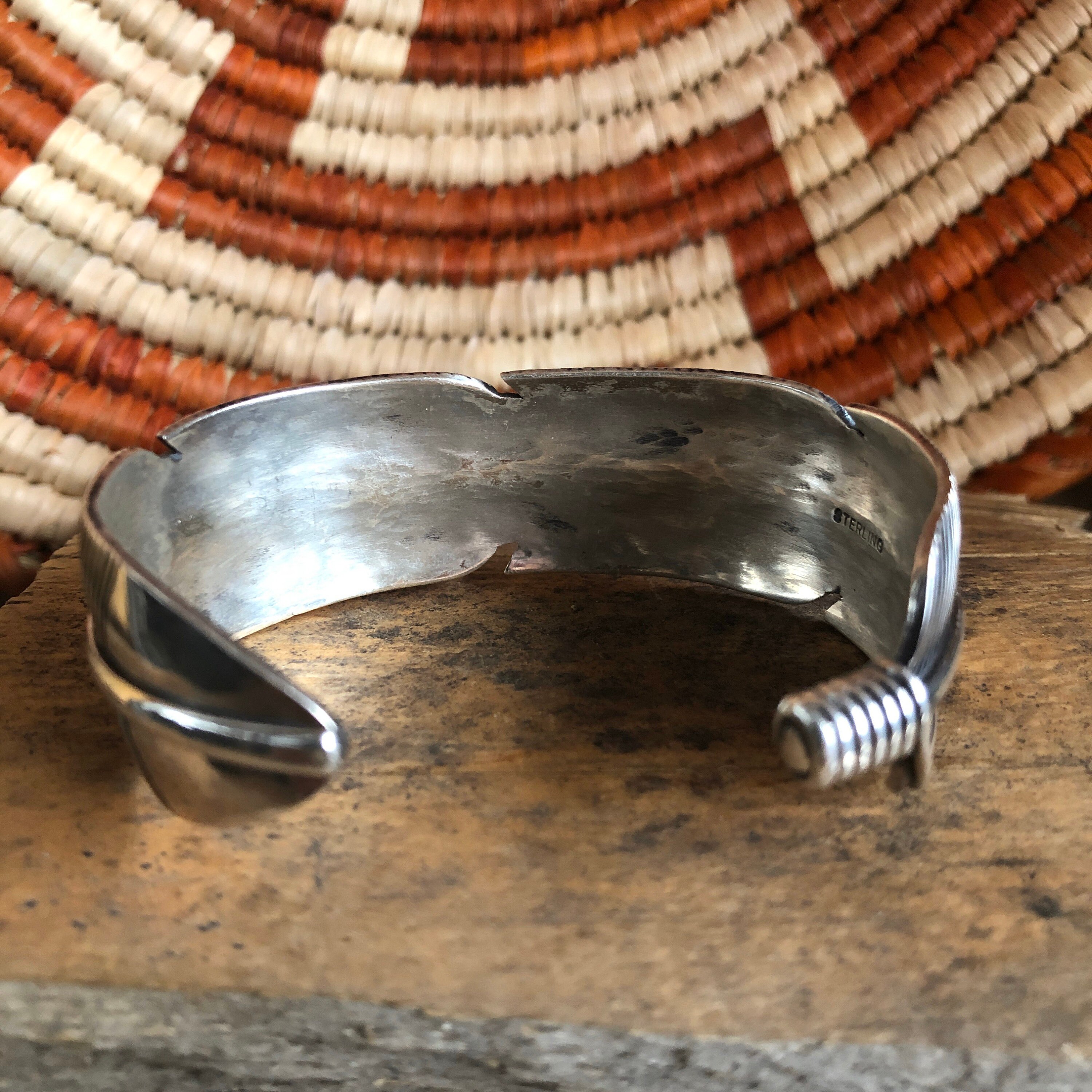 Solid Heavy Navajo Feather Design Cuff Sterling Silver 925