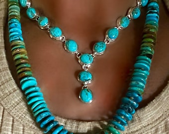 Adjustable Handmade Sterling Silver Kingman Turquoise Lariat Necklace (up to 18” with a 1.5” drop)