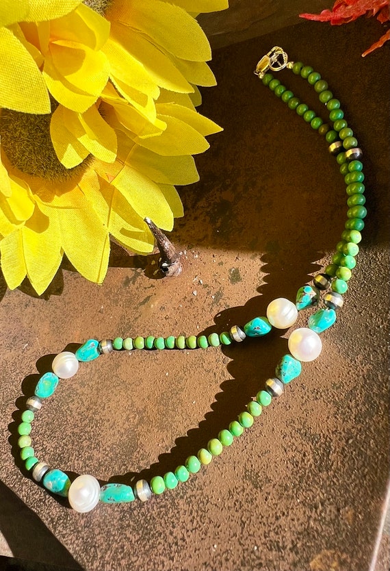 Sterling Green and Blue Turquoise Handcrafted Neck