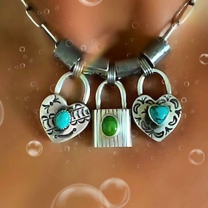 Navajo Made Sterling Silver Turquoise Signed Locket Pendants