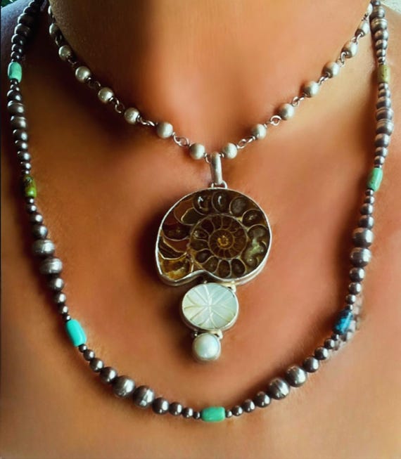Fossil mother of pearl necklace discount
