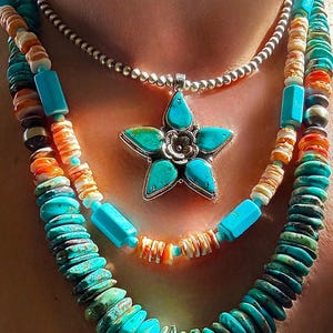 Handcrafted One-Of-A-Kind Orange/spiny  oyster shell/turquoise necklace/22 1/2“
