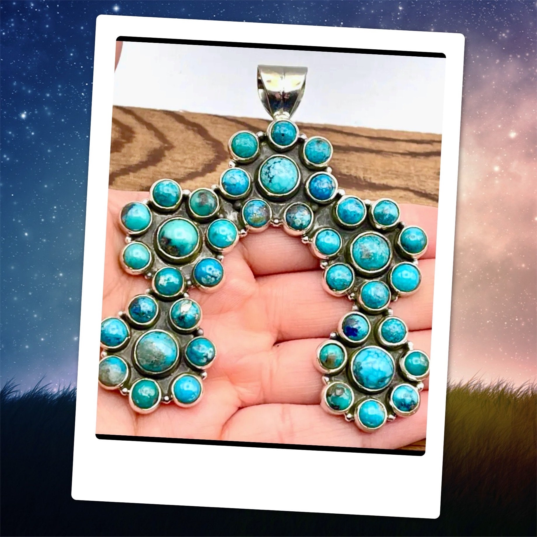 ネックレス・ペンダント Numbering Flower Naja Pendant Necklace #6744 SA5B0004 XXL Sterling Silver Turquoise Cluster Flower Naja Pendant ~3