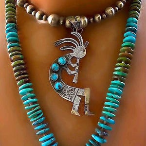 Native Navajo Made Huge 4” Sterling Silver Turquoise Kokopelli Pendant-Artist Signed