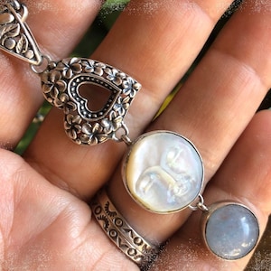 Sterling Silver Heart Pendant: Moonstone & Mother of Pearl Drop
