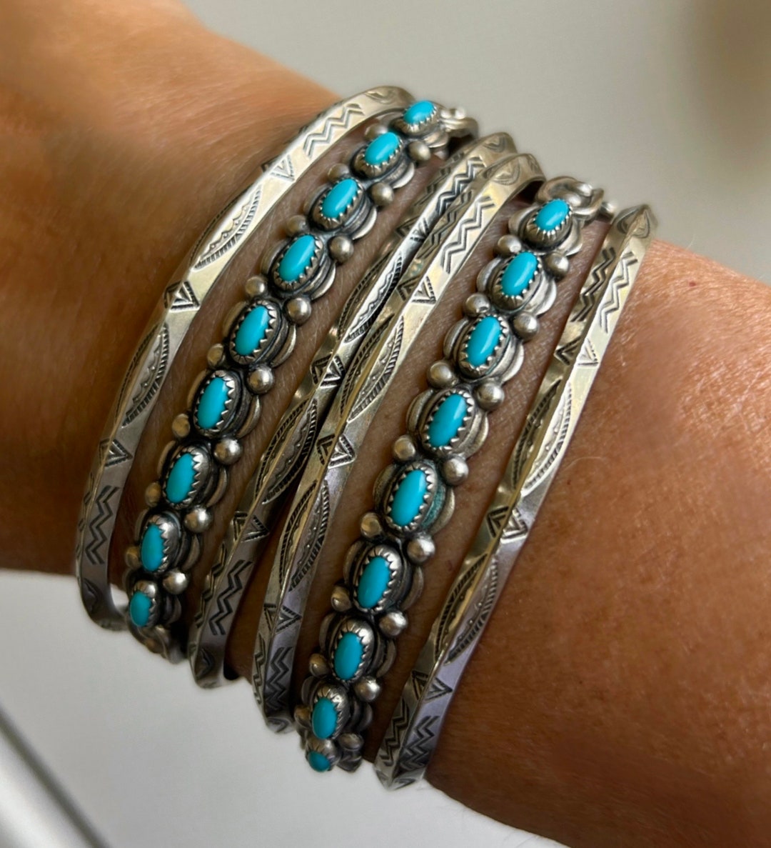 GORGEOUS Old Pawn Vintage Fred Harvey Era Ingot Silver Turquoise CUFF ...