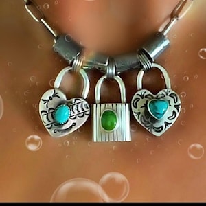 Navajo Made Sterling Silver Turquoise Signed Locket Pendants