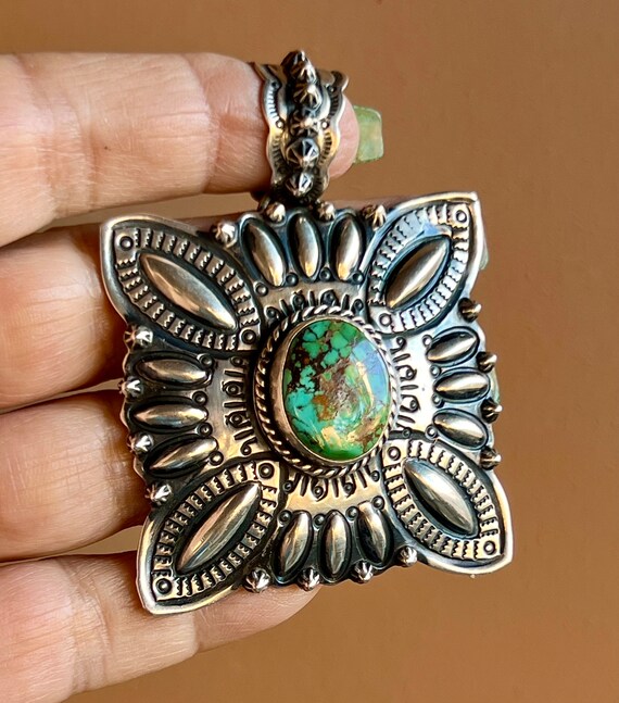 Exquisite Vintage Native American Navajo Pilot Mountain Turquoise Sterling Silver Old Exquisite Vintage Native American Navajo Pilot Mountain Turquoise Sterling Silver Old
