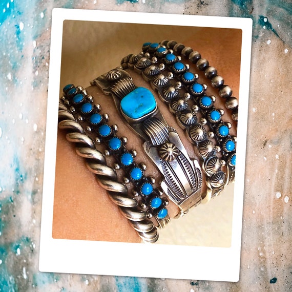 Navajo Made Solid Sterling Silver Turquoise Old S… - image 6