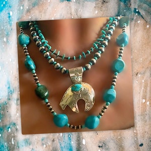 Handcrafted Beaded Sterling Silver Blue Turquoise Necklace (24 1/4”)