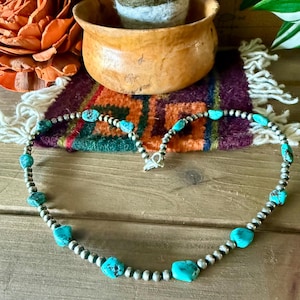 Sterling Silver Navajo Pearl Necklace with Natural Turquoise Accents (17.5”)