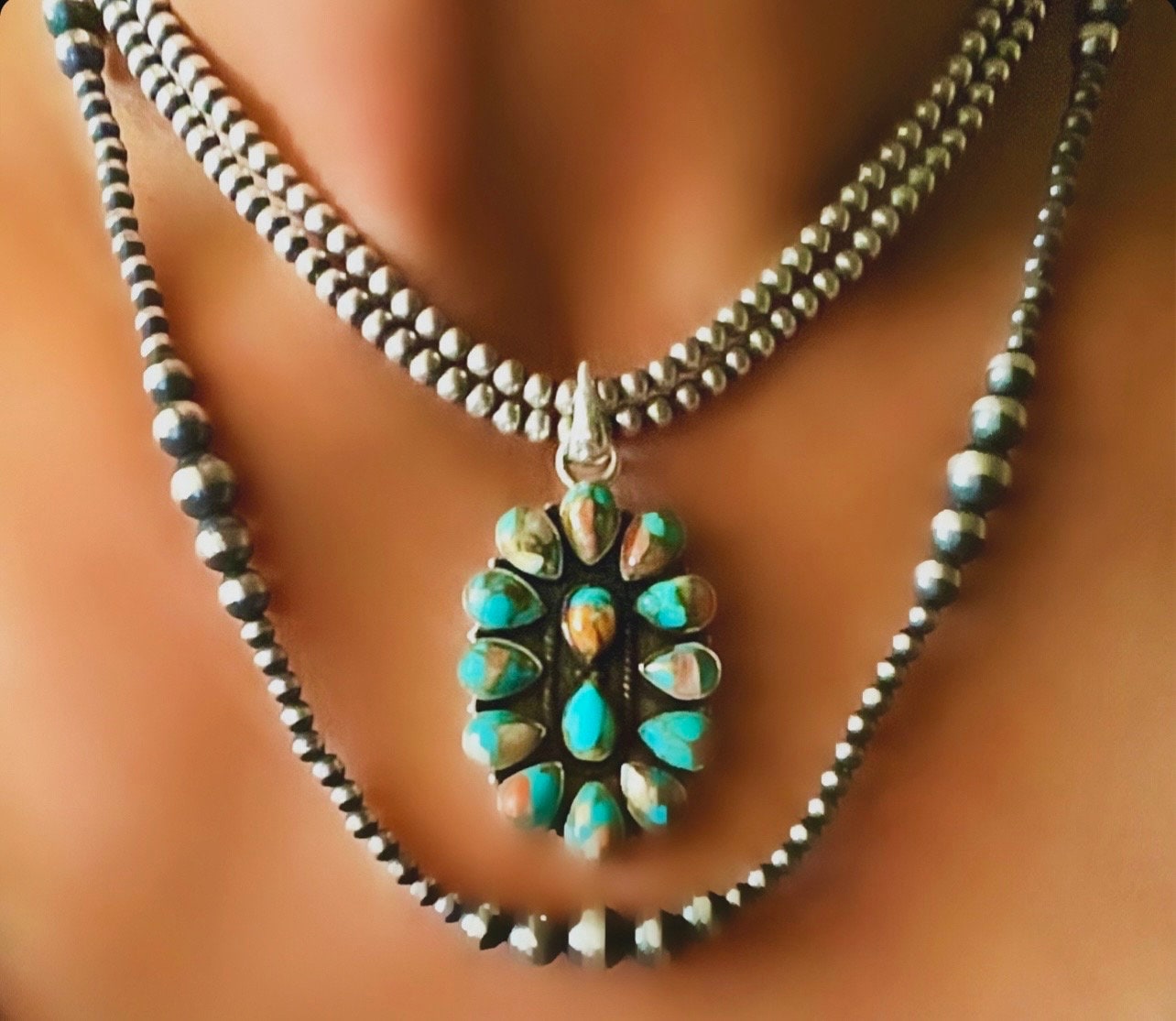 Sterling Silver Copper Turquoise Spiny Sprinkle Party Like It’s 1999 Cluster Pendant