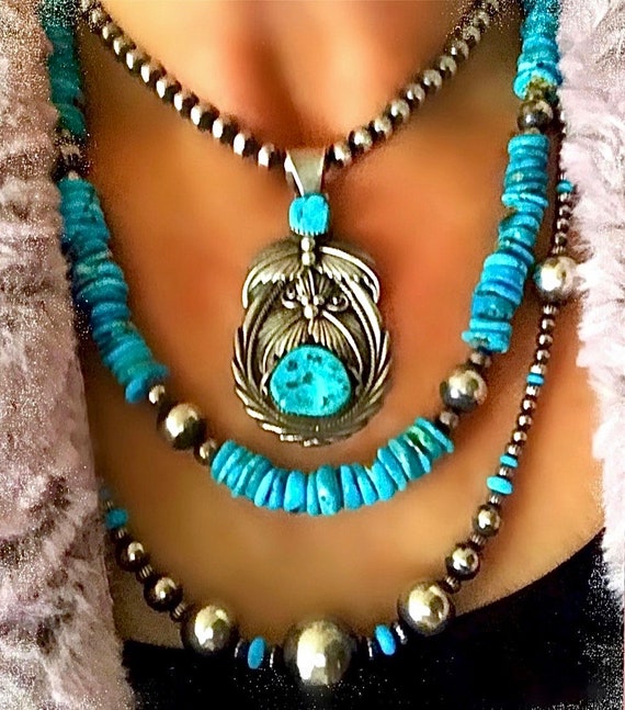 Very Unique Huge Vintage Native American Jewelry Navajo Offset Beads Sterling Silver Turquoise Ring Very Unique Huge Vintage Native American Jewelry Navajo Offset Beads Sterling Silver Turquoise Ring