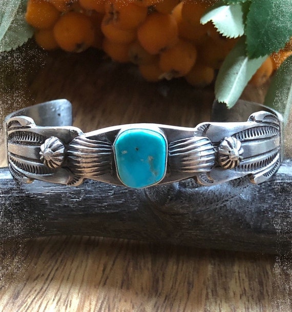 Navajo Made Solid Sterling Silver Turquoise Old S… - image 7