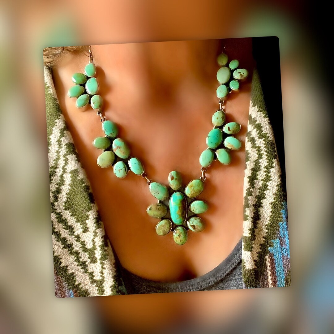 HOT Huge Adjustable Sterling Silver Kingman Turquoise Cluster Necklace ...